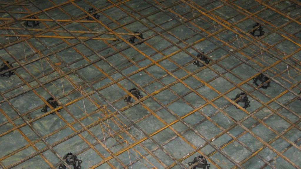 Slab reinforcement laid before a concrete pour
